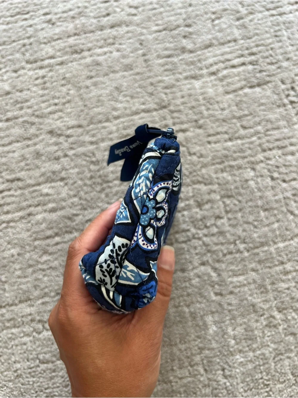 Vera Bradley Navy Floral Quilted Cosmetic Pouch with Compact Mirror Attachment